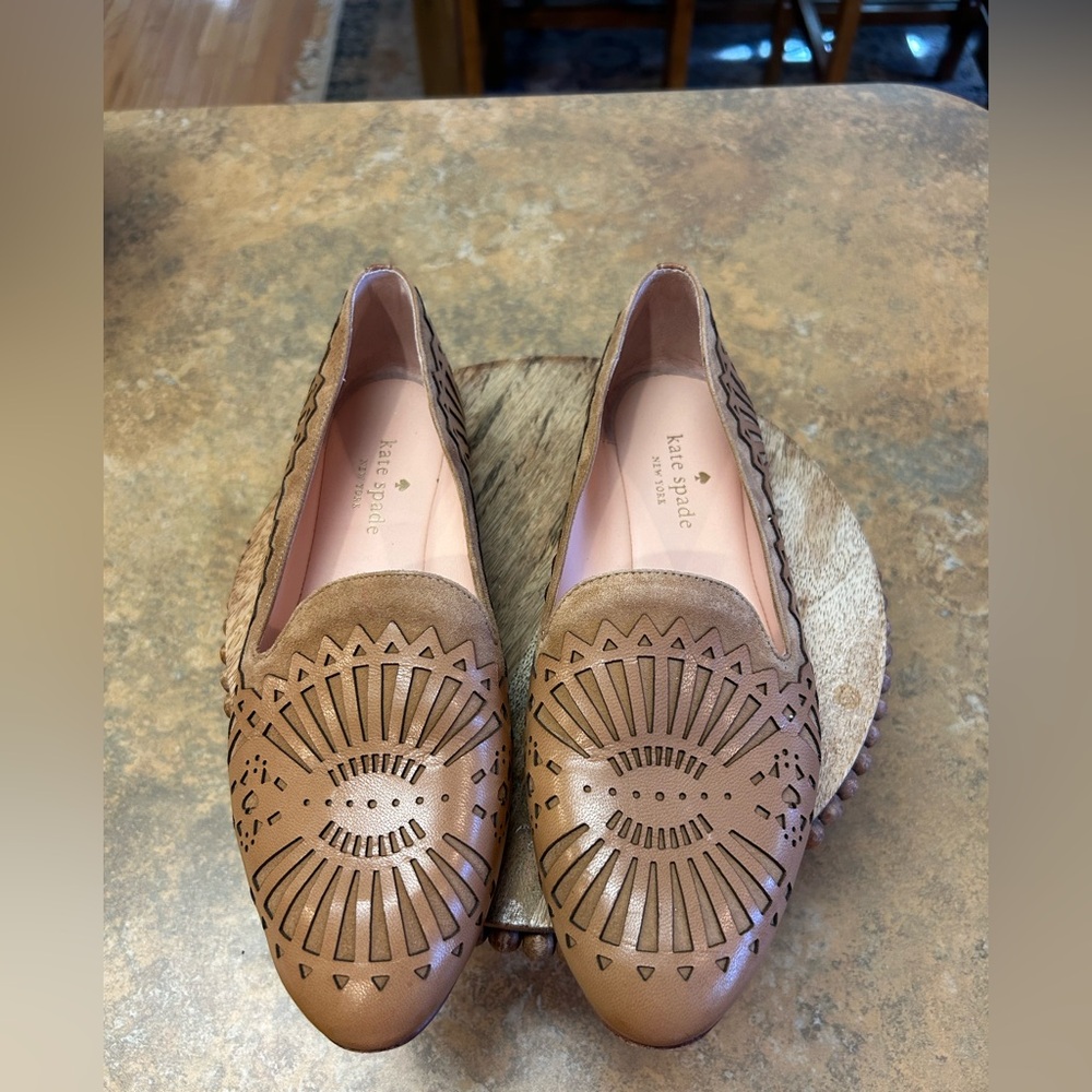 Kate Spade Sycamore Tan Laser-Cut Flats/ Moccasins